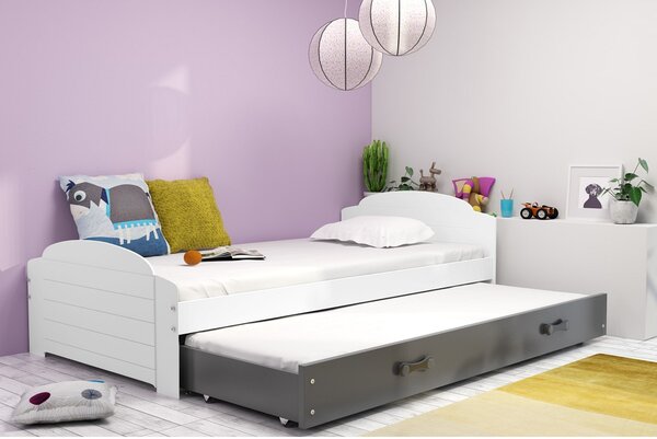 Dětská postel LILI s výsuvným lůžkem 90x200 cm - bílá Šedá