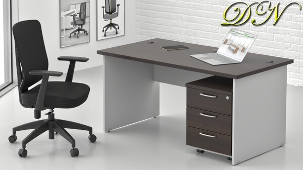 NABYTEK-DESIGNOVY.CZ - Pracovní místo KOMFORT – stůl 140 cm + kontejner, kaštan/šedá – ZE 1.2 07