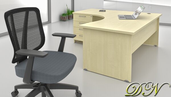 NABYTEK-DESIGNOVY.CZ - Rohové pracovní místo KOMFORT – stůl + přístavný kontejner, javor – ZE 1.8 12