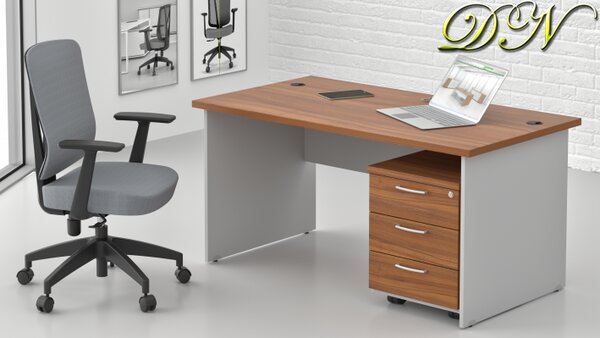 NABYTEK-DESIGNOVY.CZ - Pracovní místo KOMFORT – stůl 140 cm + kontejner, ořech/šedá – ZE 1.2 19