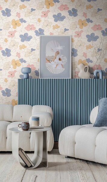 A.S. Création | Vliesová tapeta na zeď Nordic Feeling 79147-2 | 0,53 x 10,05 m | béžová, modrá, žlutá