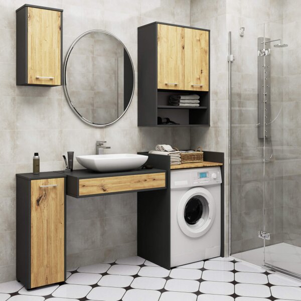 Koupelnová skříňka FIN H934 W64 2D grafitová / dub artisan