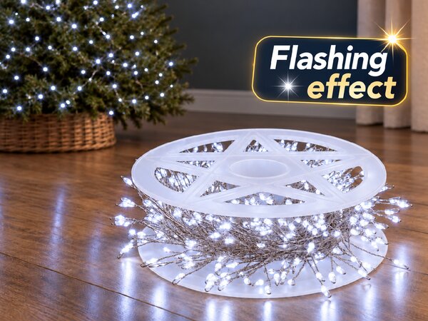 Vánoční LED mikro řetěz 10 m, 300 LED, studená bílá se záblesky