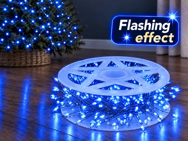 Vánoční LED mikro řetěz 10 m, 300 LED, modrá se záblesky