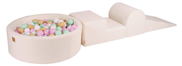 MeowBaby Pěnová hrací sada a domácí hřiště se suchým bazénkem (200 ks míčků) bílá: pastelově růžová, mintová, bílá, béžová