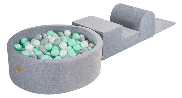 MeowBaby Pěnová hrací sada a domácí hřiště se suchým bazénkem (200 ks míčků) světle šedá: bílá, šedá, mintová