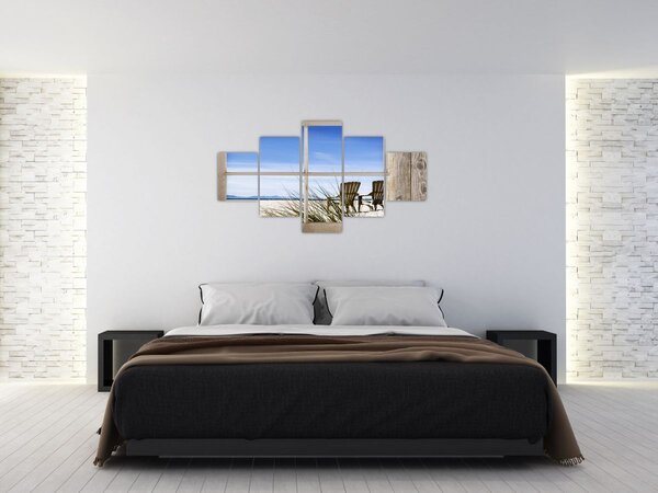 Obraz - Okno v výhledem na pláž (125x70 cm)