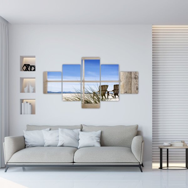 Obraz - Okno v výhledem na pláž (125x70 cm)