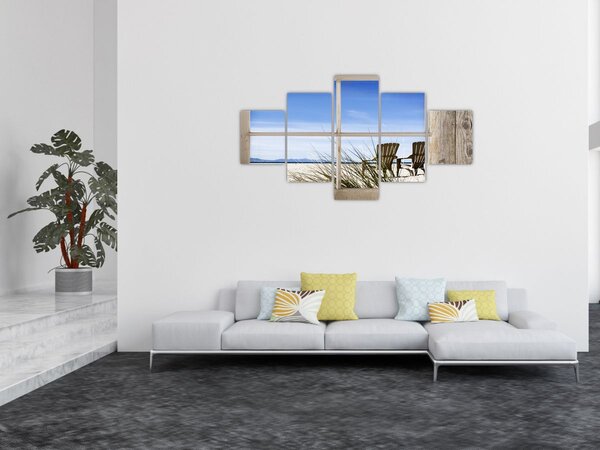 Obraz - Okno v výhledem na pláž (125x70 cm)