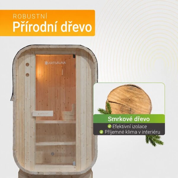 Zahradní sauna Cube pro 1–2 osoby s kamny 3,6 kW