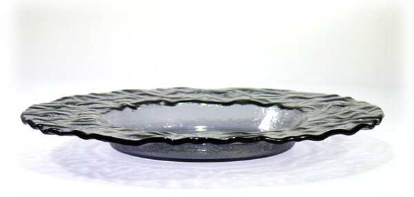 Skleněná hluboká mísa s dekorativním okrajem, šedá - prům. 36cm