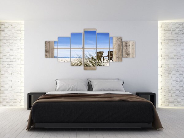 Obraz - Okno v výhledem na pláž (210x100 cm)