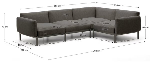 Kave Home Zahradní rohová pohovka Sorells 292 cm se zelenou podnoží, levá/pravá