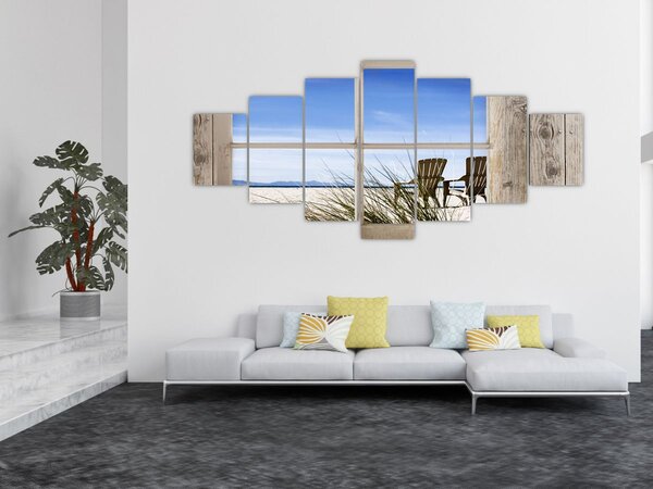 Obraz - Okno v výhledem na pláž (210x100 cm)