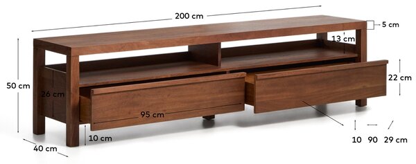 Kave Home Hnědý dřevěný TV stolek Norani 200 x 40 cm