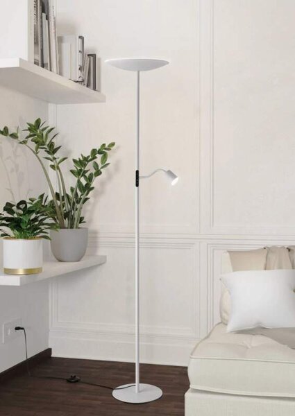 Eglo 901978 CONIVARINO - Čtecí dotykem stmívatelná LED lampa v bílé barvě, LED 26,5W + 4W, 170cm (Stmívatelná LED stojací lampa ovládaná dotykem na panel se čtecím ramenem)