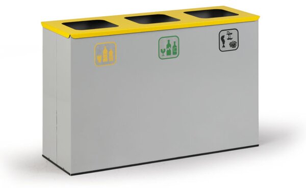Koš na tříděný odpad, stojan na odpadkové pytle, šedá/žlutá, 3x 42 l