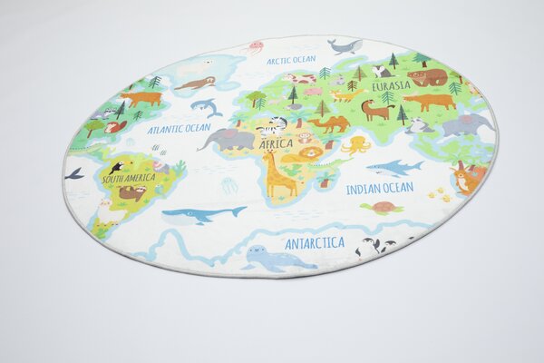 Makro Abra Kulatý dětský koberec KIDS 250321N Mapa Světa Rozměr: průměr 140 cm
