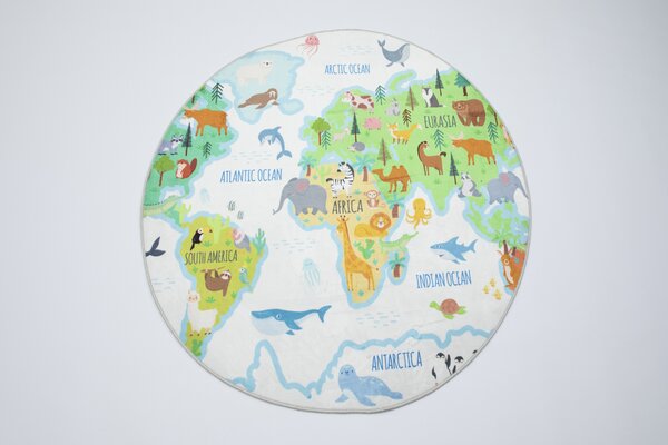 Makro Abra Kulatý dětský koberec KIDS 250321N Mapa Světa Rozměr: průměr 140 cm