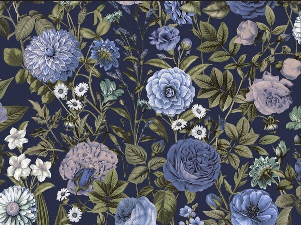 Vinylová tapeta Velvet Bloom tmavě modrá