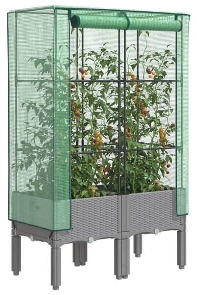 Vyvýšený záhon se skleníkem ratanový vzhled 80 x 40 x 140 cm