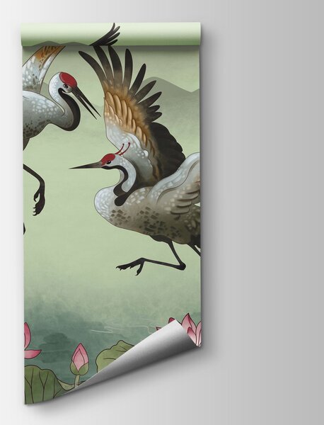 Fototapeta Pár jeřábů v letu, Květinové fototapety, Populární fototapety - Tapeko.co.cz