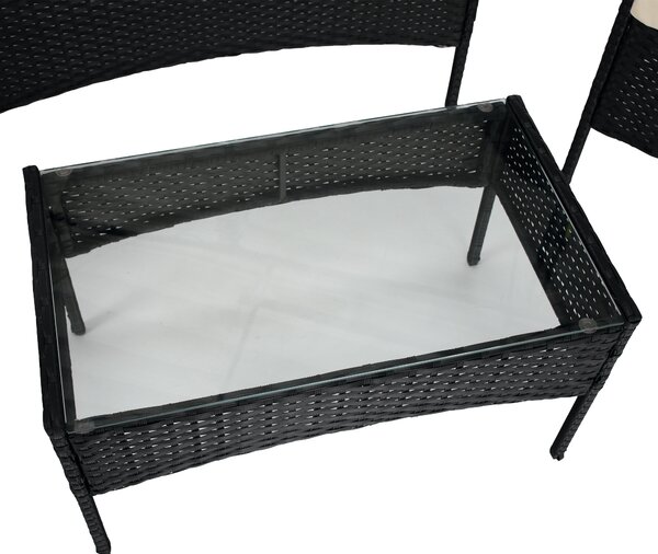 KONDELA Zahradní 4-dílný ratanový set, černá/béžová, RATANA