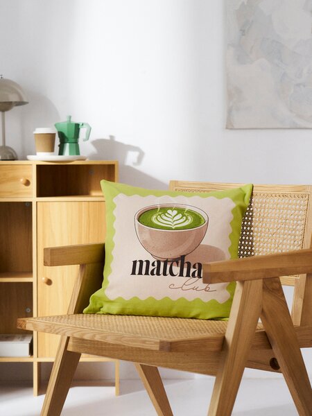Sinsay - Bavlněný povlak na polštář s motivem matcha - limetková