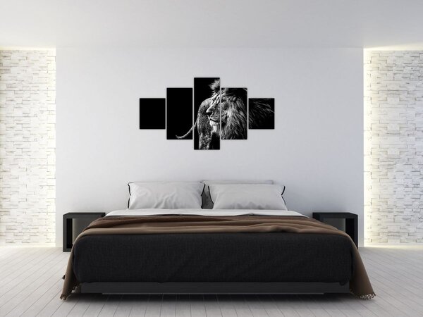 Obraz - Lev, černobílá (125x70 cm)