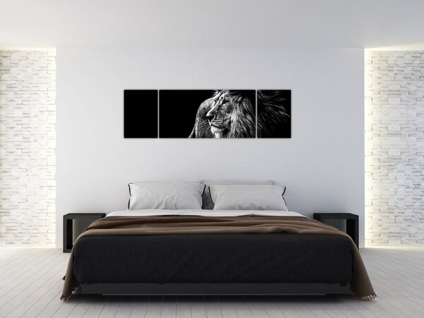 Obraz - Lev, černobílá (170x50 cm)