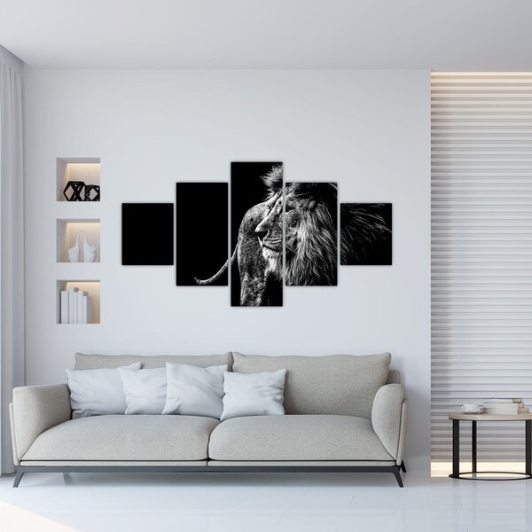 Obraz - Lev, černobílá (125x70 cm)