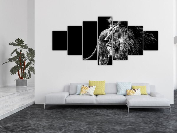 Obraz - Lev, černobílá (210x100 cm)