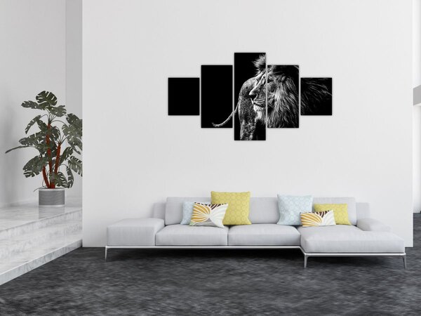 Obraz - Lev, černobílá (125x70 cm)