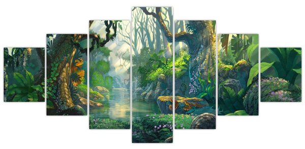 Obraz - Ilustrace tropického lesu (210x100 cm)