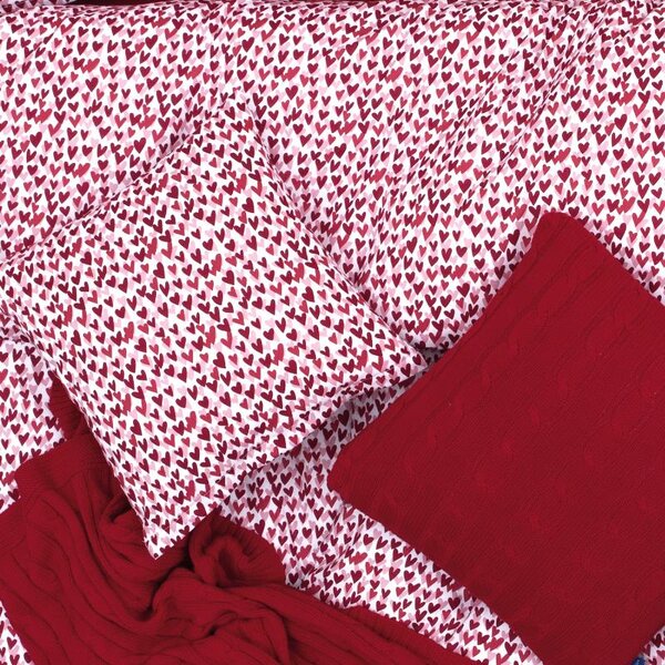 Povlečení KLASIK srdíčka bíločervená ruby 140 x 200/70 x 90 cm
