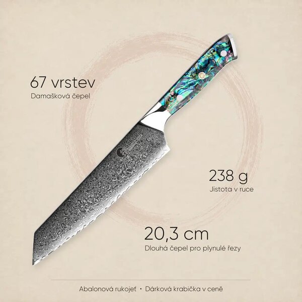 Kiritsuke nůž z damaškové oceli SaKuRo Ocean Shell 20,3 cm