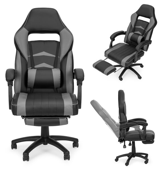 Kancelářská herní židle s nastavitelnou opěrkou nohou a bederním polštářem