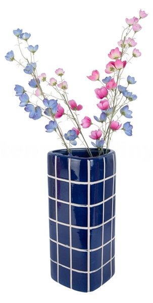 Keramická váza Present Time Retro Tiles trojhranná 37 cm, modrá