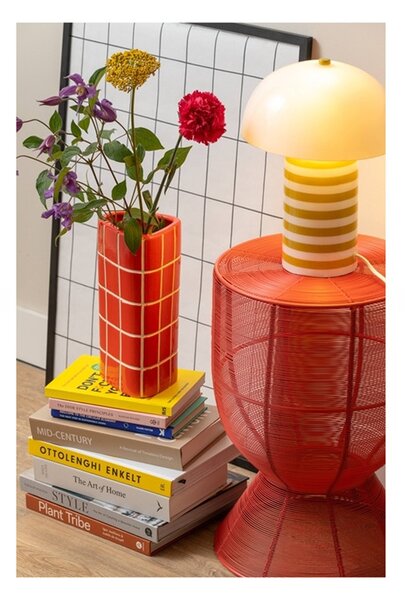 Keramická váza Present Time Retro Tiles trojhranná 26 cm, červená