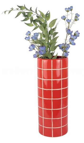 Keramická váza Present Time Retro Tiles kulatá 40 cm, červená