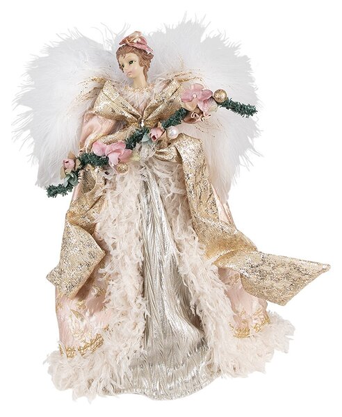 Anděl ve zdobných růžových šatech na špičku stromku Angel Chris - 21*12*35 cm - Clayre & Eef