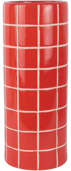Keramická váza Present Time Retro Tiles kulatá 40 cm, červená
