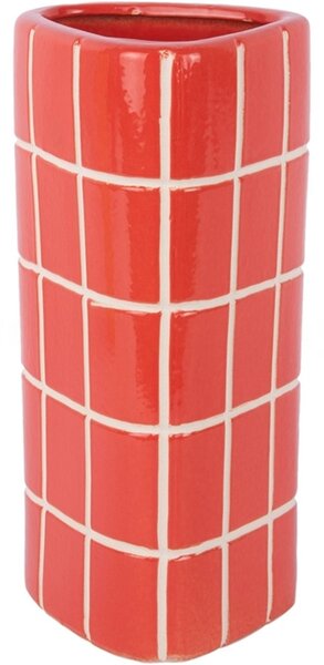 Keramická váza Present Time Retro Tiles trojhranná 26 cm, červená