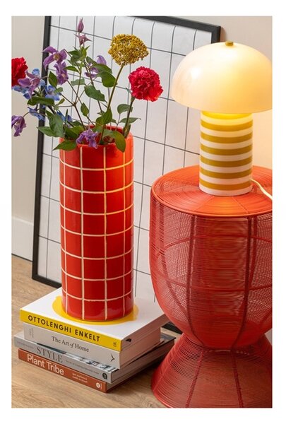 Keramická váza Present Time Retro Tiles kulatá 40 cm, červená