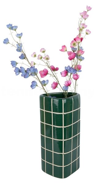 Keramická váza Present Time Retro Tiles trojhranná 37 cm, zelená
