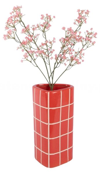 Keramická váza Present Time Retro Tiles trojhranná 26 cm, červená