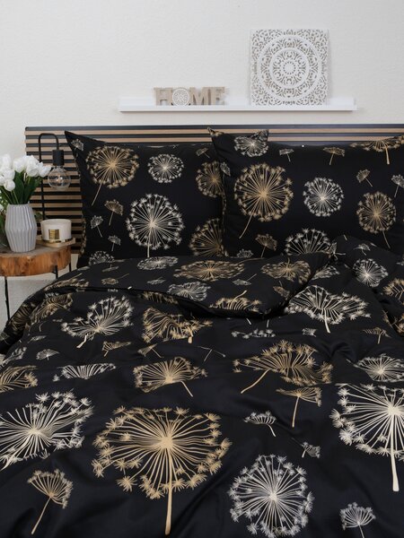 MK Lůžkoviny Saténové povlečení - Pampelišky černé 140 × 200 cm, 70 x 90 cm