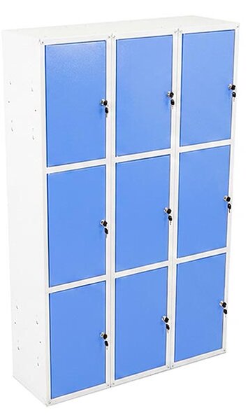 9x Uzamykatelná kovová skříňka Trestles SKM 350x350x700, světle modrá dvířka