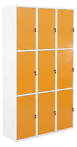 9x Uzamykatelná kovová skříňka Trestles SKM 350x350x700, žlutá dvířka