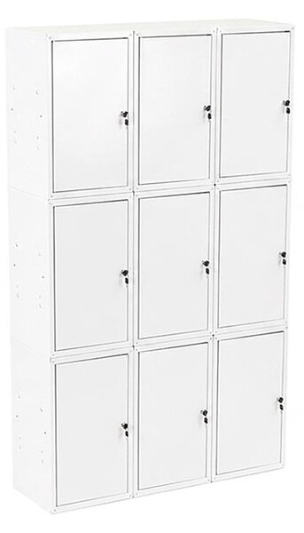 9x Uzamykatelná kovová skříňka Trestles SKM 350x350x700, světle šedá dvířka
